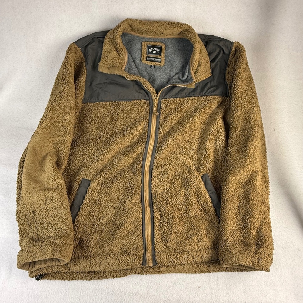 Billabong Adventure Division Mens XL Sherpa Fleece Full Zip Jacket Tan Brown